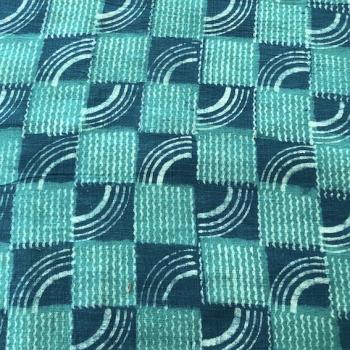 Preview: Indigo Hand Block Print aus Indien - TURQUOISE GEOMETRIC SLUB COTTON